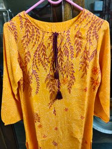 Orange Printed Viscose Rayon Straight Kurta