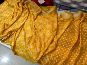Vibrant Yellow Silk Saree