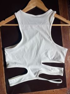 White Ribbed Cut-Out Tank Top