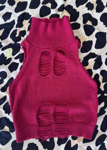 Red Distressed Knit Crop Top