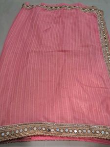 Pink Saree with Mirror Work Border