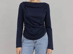 Navy Ruched Long Sleeve Top