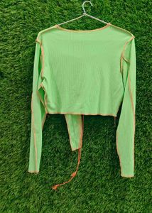 Green Long Sleeve Crop Top