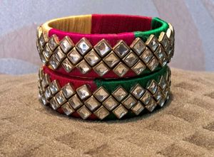 Vibrant Silk Thread Bangles with Stones