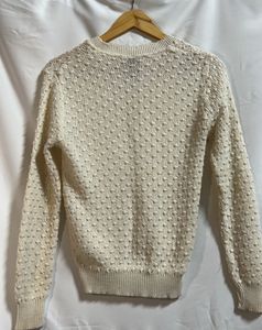 Cream Textured V-Neck Sweater
