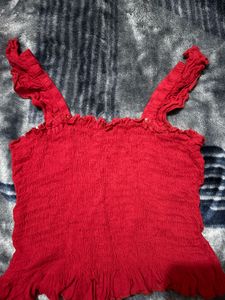Women's Red Smocked Ruffle Strap Crop ❤️🥀 Top