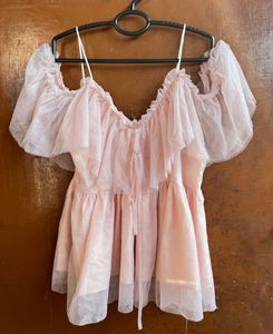 Sheer Ruffle Cold Shoulder Dress