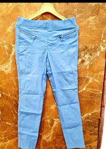 Light Blue Zipper Pocket Pants