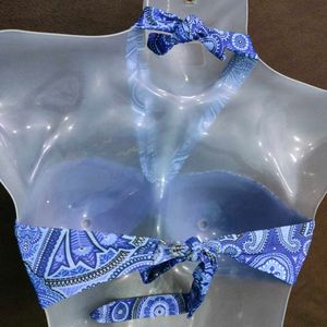 Blue Patterned Bikini Top 🤎