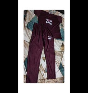 Maroon "Slow Down" T-Shirt & Pants Set