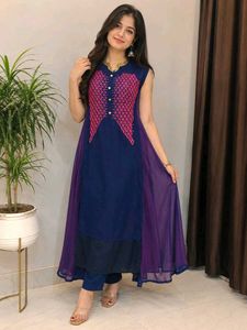Beautiful Blue Kurta with Pink Embroidery