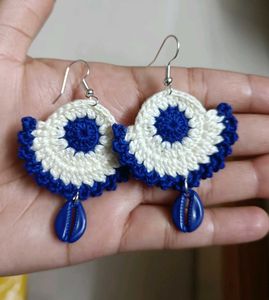 Boho Crochet Fan Earrings with Seashell(navratri)