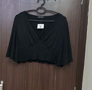 SHEIN Chic Black Flutter Sleeve Top
