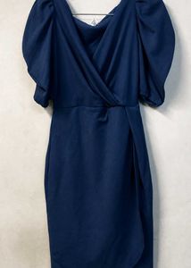 Stylish Navy Blue Puff Sleeve Dress