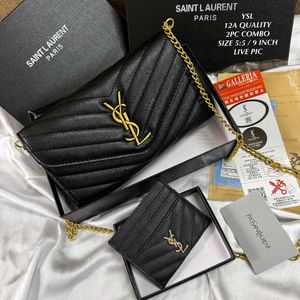 YSL Black Chevron Chain Bag & Cardholder