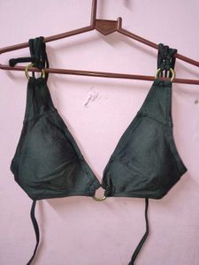 Chic Black Bikini Top with Gold Ring Detail
