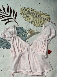 Cute Pink Puff Sleeve Crop Top