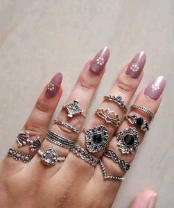 15 Boho Silver Ring Set