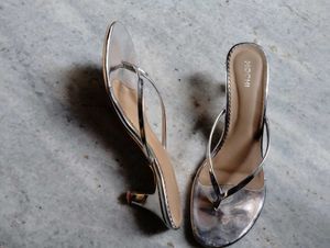 Silver Thong Heel Sandals