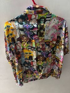 Cartoon Print Button-Up Shirt