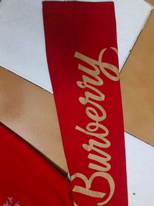 Red Burberry Long Sleeve waffle boxy Tee