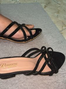 Sparkling Black Flat Sandals