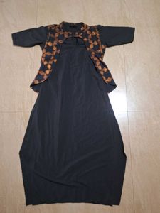 Black Designer Kurta with Golden Print Coty Style