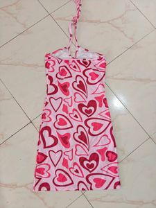 Pink Heart Print Mini Dress