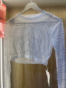 Sparkling White Long Sleeve Crop Top