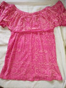 Boho Off-the-Shoulder Pink Tribal Print Top