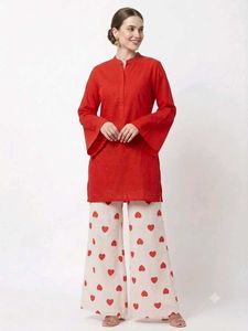 Heart Printed Palazzo with Red Kurti