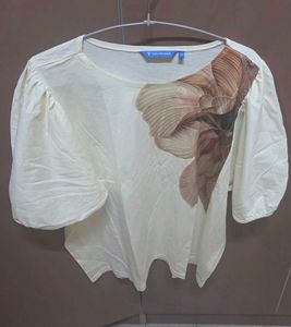 Van Heusen Cream Floral Print Puff Sleeve Top