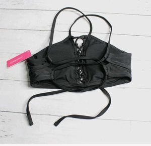 Black Lace-Up Bikini Top