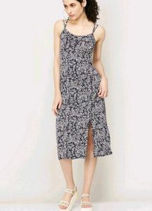 Ginger Blue Floral Print Cross Back Midi Dress