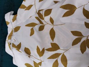 White Leaf Print Puff Sleeve Shirt