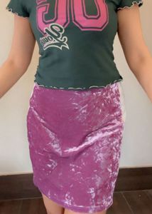 Pink &amp; White Velvet Mini Skirt