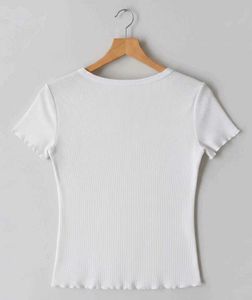White Ribbed Ruffle Tee