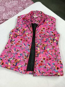 Pink Floral Puffer Vest