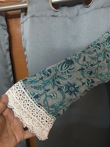 Gray Floral Print Short Kurta with Lace