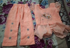 Peach Frock and Pants Set
