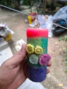 Rainbow Rose Pillar Candle