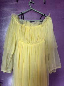 Chic Yellow Off-Shoulder Tulle Dress