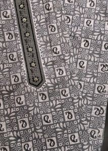 Elegant Grey Paisley Print Kurta (Unstitched)