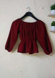 Maroon Twist Front Peplum Top