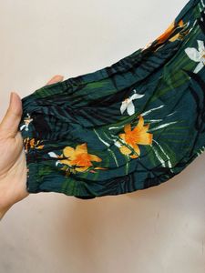 Green Floral Ruched Crop Top