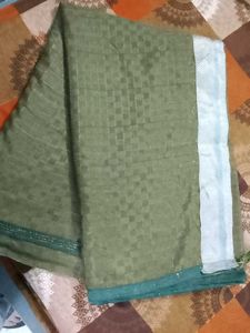 Elegant Olive Green Checkered Saree