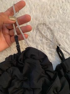Bershka Chic Black Ruffled Crop Top