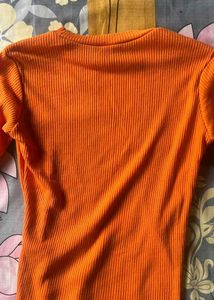 Orange Ribbed Crop Long Sleeve Top