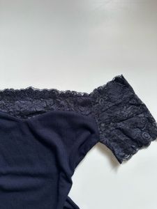 Navy Lace Trim Off-Shoulder Top