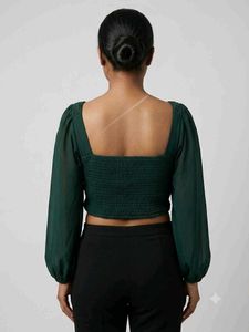 Chic Green Crocheted Crop Top